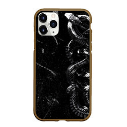 Чехол iPhone 11 Pro матовый Змеиный Паттерн Snake Black, цвет: 3D-коричневый