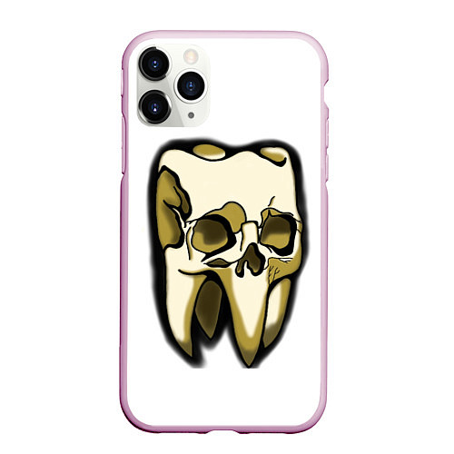 Чехол iPhone 11 Pro матовый Зуб череп / 3D-Розовый – фото 1