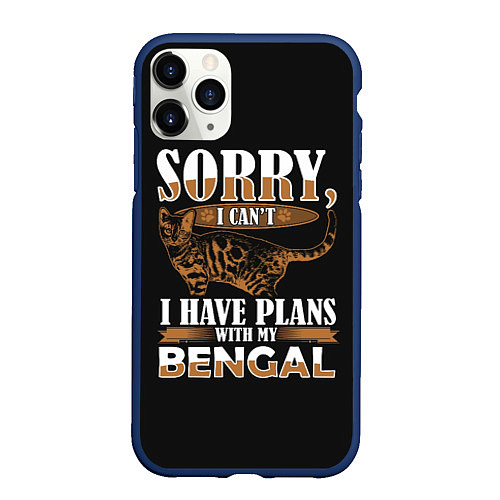 Чехол iPhone 11 Pro матовый Бенгальская Кошка Bengal Cat / 3D-Тёмно-синий – фото 1