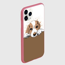 Чехол iPhone 11 Pro матовый Грустный Щенок Бигля, цвет: 3D-малиновый — фото 2