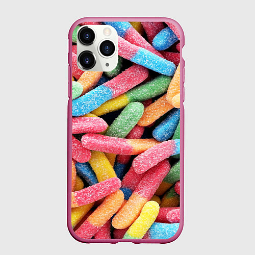 Чехол iPhone 11 Pro матовый Мармеладные червячки / 3D-Малиновый – фото 1