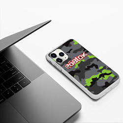 Чехол iPhone 11 Pro матовый Roblox Камуфляж Серо-Чёрный, цвет: 3D-белый — фото 2