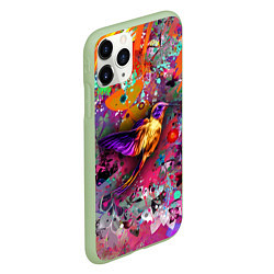 Чехол iPhone 11 Pro матовый Колибри Floral Pattern, цвет: 3D-салатовый — фото 2