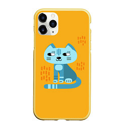 Чехол iPhone 11 Pro матовый Очаровательный котик в плоском стиле в ярких цвета, цвет: 3D-желтый