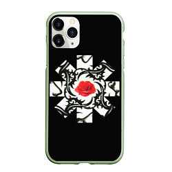 Чехол iPhone 11 Pro матовый RHCP Logo Red Rose, цвет: 3D-салатовый