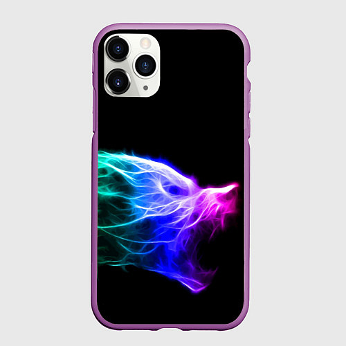 Чехол iPhone 11 Pro матовый Wolf Grin Волк Оскал Неон Neon / 3D-Фиолетовый – фото 1