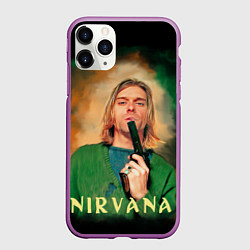 Чехол iPhone 11 Pro матовый Nirvana - Kurt Cobain with a gun