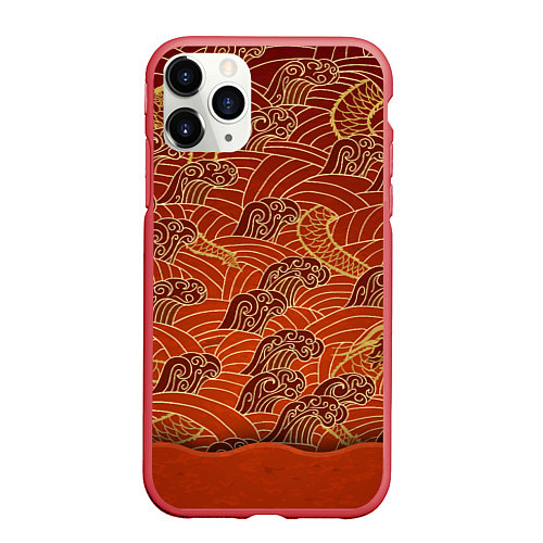 Чехол iPhone 11 Pro матовый Япония Волны / 3D-Красный – фото 1