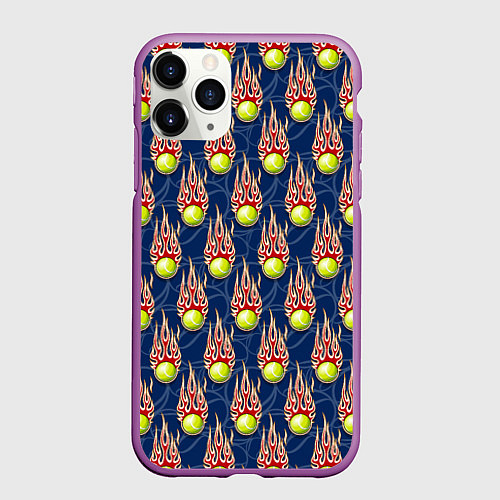 Чехол iPhone 11 Pro матовый Теннисные мячики в огне / 3D-Фиолетовый – фото 1