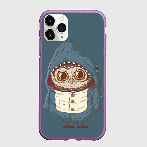 Чехол iPhone 11 Pro матовый Совушка-в костюме акулы / 3D-Фиолетовый – фото 1