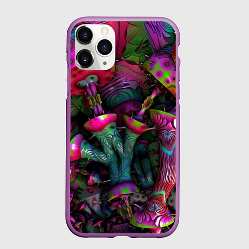 Чехол iPhone 11 Pro матовый Вот такие грибочки Pattern Психоделика / 3D-Фиолетовый – фото 1