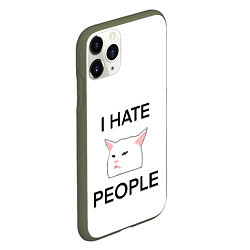 Чехол iPhone 11 Pro матовый I hate people, дизайн с белым мемным котом, цвет: 3D-темно-зеленый — фото 2