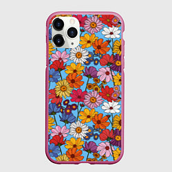 Чехол iPhone 11 Pro матовый Ромашки-лютики, цвет: 3D-малиновый