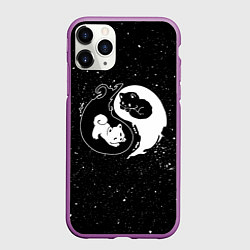 Чехол iPhone 11 Pro матовый Инь Янь - котенок и щенок, цвет: 3D-фиолетовый