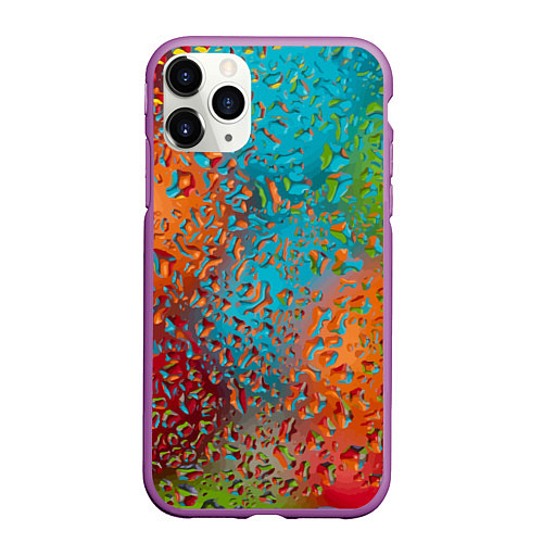 Чехол iPhone 11 Pro матовый Капли на стекле Vanguard pattern / 3D-Фиолетовый – фото 1