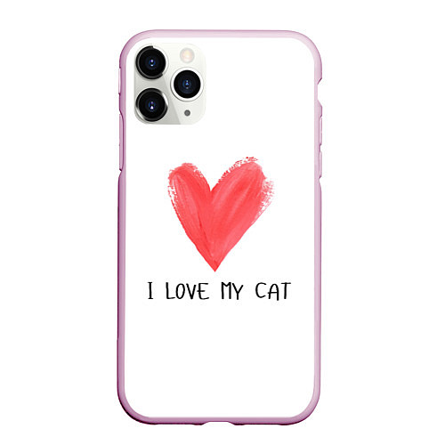 Чехол iPhone 11 Pro матовый Я люблю свою кошкукота / 3D-Розовый – фото 1