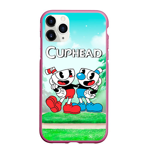 Чехол iPhone 11 Pro матовый Cuphead Красная и синяя чашечка / 3D-Малиновый – фото 1