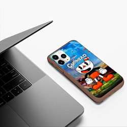 Чехол iPhone 11 Pro матовый Cuphead Красная чашечка, цвет: 3D-коричневый — фото 2