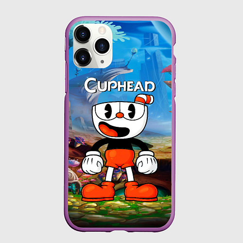 Чехол iPhone 11 Pro матовый Cuphead Красная чашечка / 3D-Фиолетовый – фото 1