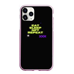 Чехол iPhone 11 Pro матовый Eat, sleep, nft, repeat, неоновый текст