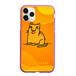 Чехол iPhone 11 Pro матовый Рисованный желтый кот, цвет: 3D-малиновый