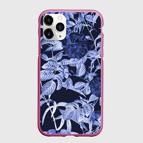 Чехол iPhone 11 Pro матовый Цветы Темные Розы / 3D-Малиновый – фото 1