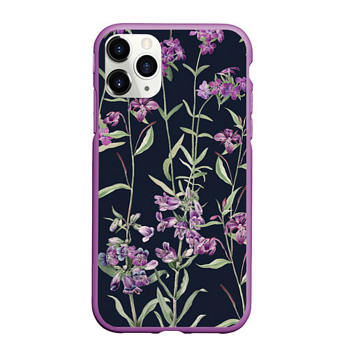 Чехол iPhone 11 Pro матовый Цветы Фиолетовые / 3D-Фиолетовый – фото 1