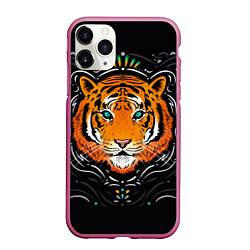 Чехол iPhone 11 Pro матовый Взгляд Тигра Eye of Tiger, цвет: 3D-малиновый