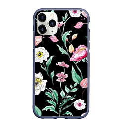 Чехол iPhone 11 Pro матовый Цветы Нарисованные от Руки, цвет: 3D-серый