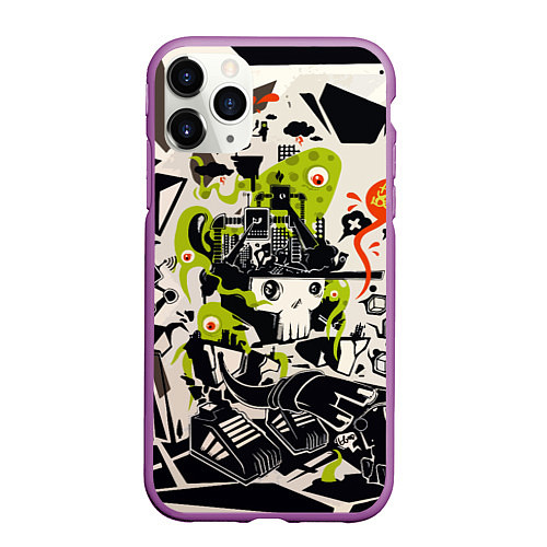 Чехол iPhone 11 Pro матовый Cyber pattern Skull Vanguard Fashion / 3D-Фиолетовый – фото 1