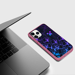 Чехол iPhone 11 Pro матовый Minecraft CREEPER NEON, цвет: 3D-малиновый — фото 2