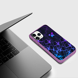 Чехол iPhone 11 Pro матовый Minecraft CREEPER NEON, цвет: 3D-фиолетовый — фото 2