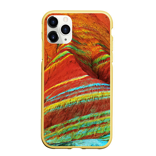 Чехол iPhone 11 Pro матовый Знаменитые разноцветные горы Китай / 3D-Желтый – фото 1