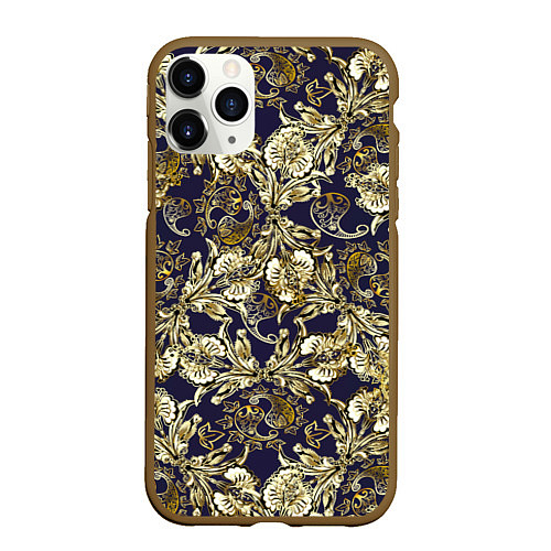 Чехол iPhone 11 Pro матовый Узоры и листья / 3D-Коричневый – фото 1