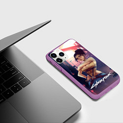Чехол iPhone 11 Pro матовый Панам рисунок Cyberpunk2077, цвет: 3D-фиолетовый — фото 2