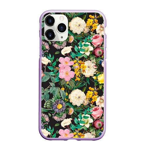 Чехол iPhone 11 Pro матовый Паттерн из летних цветов Summer Flowers Pattern / 3D-Сиреневый – фото 1