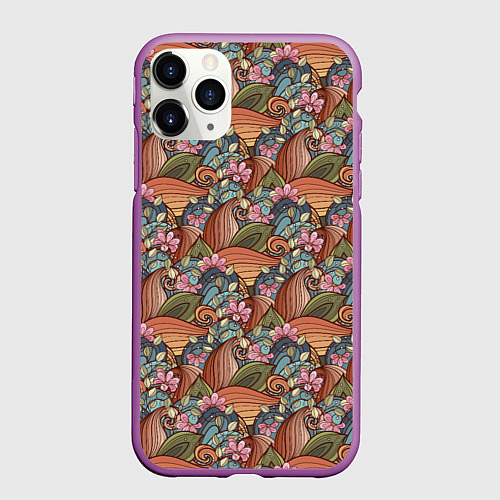 Чехол iPhone 11 Pro матовый Паттерн волнистые узоры / 3D-Фиолетовый – фото 1