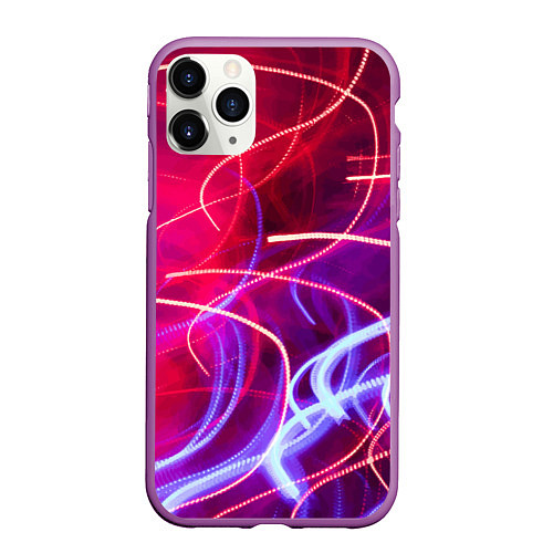 Чехол iPhone 11 Pro матовый Неоновые огни Абстракция / 3D-Фиолетовый – фото 1