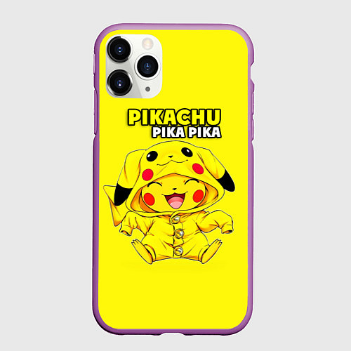 Чехол iPhone 11 Pro матовый Пикачу Пика Пика в костюме / 3D-Фиолетовый – фото 1
