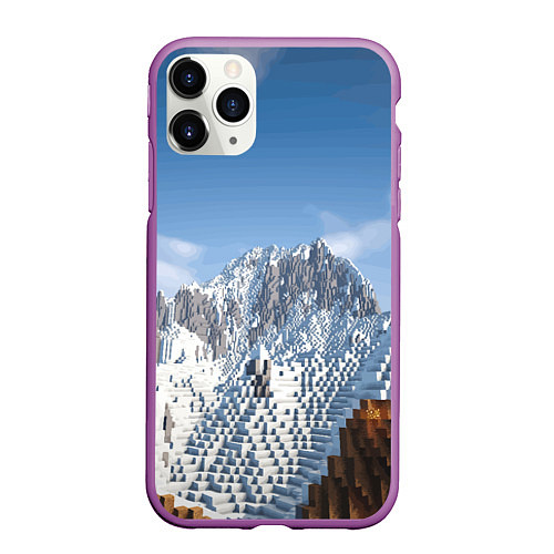 Чехол iPhone 11 Pro матовый Minecraft Mountains Video game / 3D-Фиолетовый – фото 1