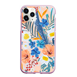 Чехол iPhone 11 Pro матовый Цветы Яркие Тропические, цвет: 3D-розовый