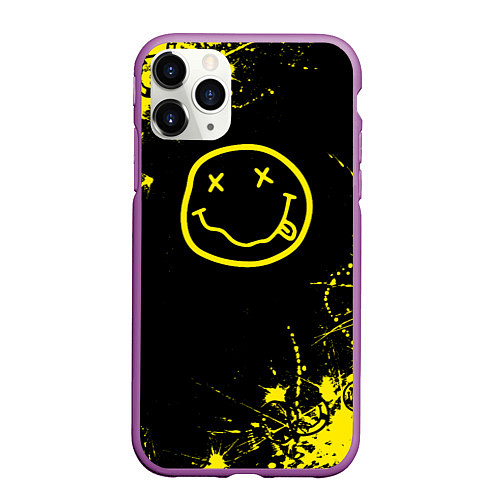 Чехол iPhone 11 Pro матовый Nirvana texture смайл / 3D-Фиолетовый – фото 1