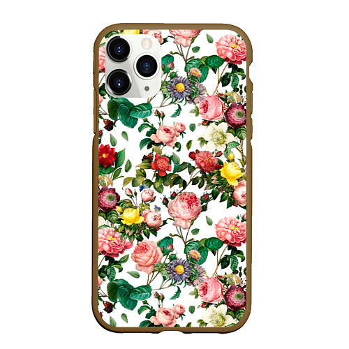 Чехол iPhone 11 Pro матовый Узор из летних роз Summer Roses Pattern / 3D-Коричневый – фото 1