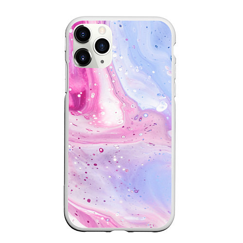 Чехол iPhone 11 Pro матовый Абстрактные краски голубой, розовый / 3D-Белый – фото 1