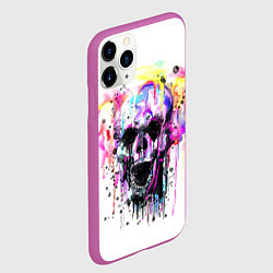 Чехол iPhone 11 Pro матовый Череп - акварель, цвет: 3D-фиолетовый — фото 2