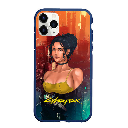 Чехол iPhone 11 Pro матовый Панам рисунок Cyberpunk 2077 / 3D-Тёмно-синий – фото 1