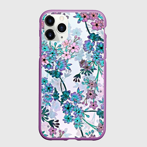 Чехол iPhone 11 Pro матовый Яркие красочные цветы / 3D-Фиолетовый – фото 1