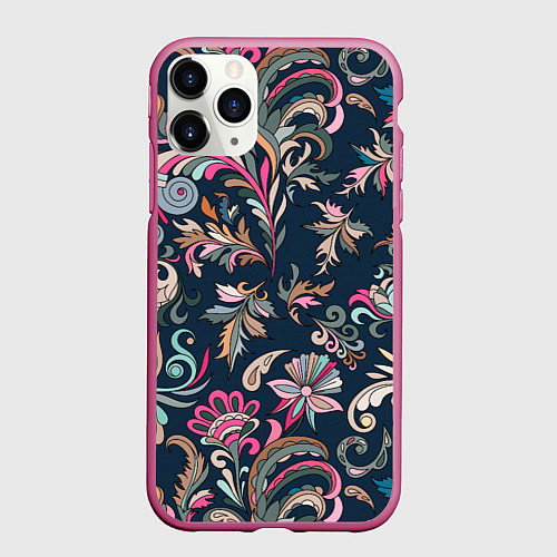 Чехол iPhone 11 Pro матовый Холодная хохлома / 3D-Малиновый – фото 1