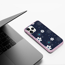 Чехол iPhone 11 Pro матовый Ночные цветы на ночной поляне, цвет: 3D-розовый — фото 2
