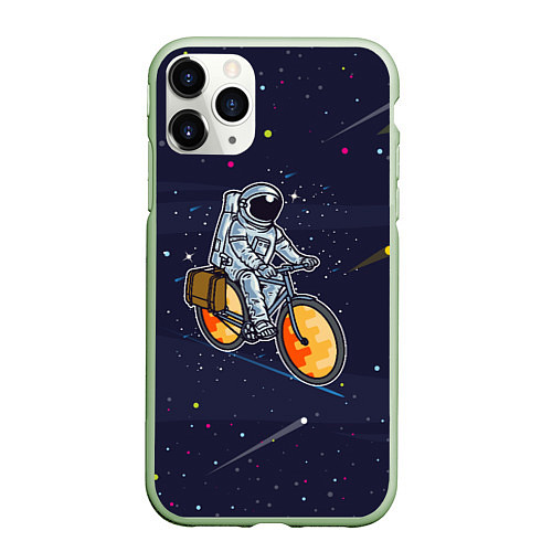Чехол iPhone 11 Pro матовый Космонавт на велосипеде / 3D-Салатовый – фото 1